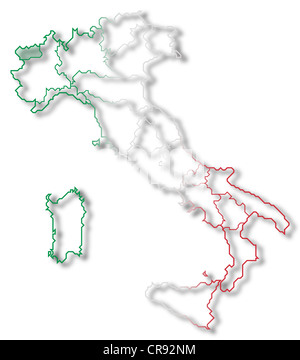 Mappa politica dell Italia con le diverse regioni dove la Valle d Aosta è evidenziata. Foto Stock