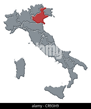 Mappa politica dell Italia con le diverse regioni dove il Veneto è evidenziata. Foto Stock