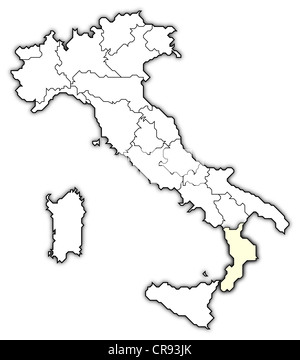 Mappa politica dell Italia con le diverse regioni in cui la Calabria è evidenziata. Foto Stock