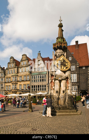 Bremen Roland, statua, simbolo della città a Brema town hall, dal 1404, simbolo del diritto e libertà Foto Stock