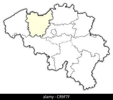 Mappa politico del Belgio con i vari Stati in cui Fiandre Orientali è evidenziata. Foto Stock