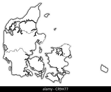 Mappa Politico di Danmark con le varie regioni. Foto Stock