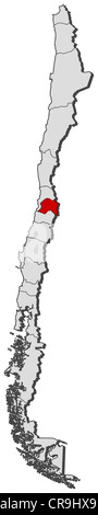 Mappa politica del Cile con le diverse regioni in cui la regione metropolitana è evidenziata. Foto Stock