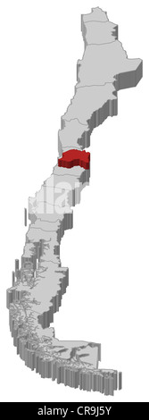 Mappa politica del Cile con le diverse regioni in cui la regione metropolitana è evidenziata. Foto Stock