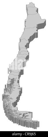 Mappa politica del Cile con le varie regioni. Foto Stock