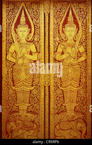 Stile tradizionale Thai arte pittorica sulla porta del tempio Foto Stock