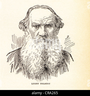 Vintage incisione di Lyoff Nikolayevich Tolstoy, aka Leo Tolstoj, 1828-1910, autore russo. Foto Stock