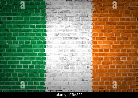 Un'immagine dell'Irlanda bandiera dipinta su un muro di mattoni in una collocazione urbana Foto Stock