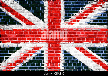 Un'immagine dell'Unione jag bandiera dipinta su un muro di mattoni in una collocazione urbana Foto Stock
