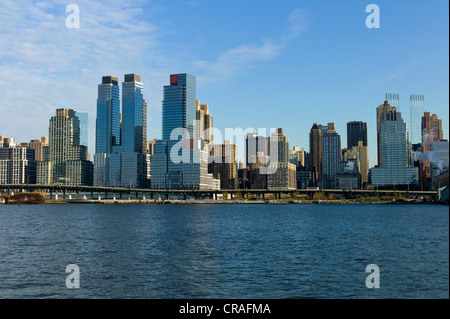 Skyline, Upper West Side, Fiume Hudson, New York, Stati Uniti d'America Foto Stock