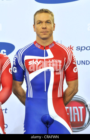 Sir Chris Hoy MBE a UCI ciclismo su pista Coppa del Mondo, Londra 2012 Velodrome. LOCOG Test-Event. Foto Stock