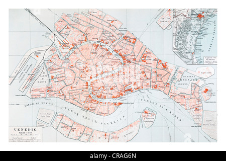 Mappa di Venezia, da Meyers Konversationslexikon encyclopedia, 1897 Foto Stock