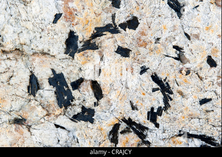 Strutture di roccia contenente in bianco e nero di quarzo, sul ghiacciaio Mittivakkat, Ammassalik Penisola, est della Groenlandia, Groenlandia Foto Stock