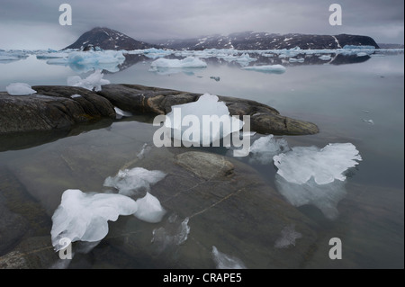 Di ghiaccio in Johan Petersen fiordo, est della Groenlandia, Groenlandia Foto Stock