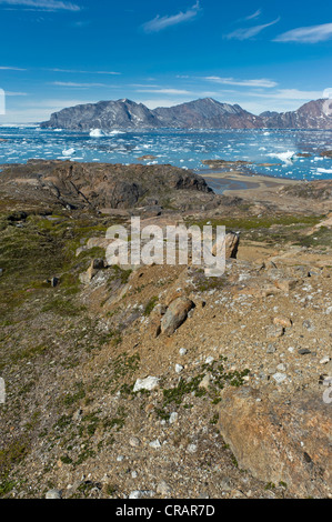 Penisola di Ammassalik, inizio del fiordo di Sermilik, est della Groenlandia, Groenlandia Foto Stock