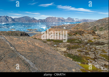 Penisola di Ammassalik, inizio del fiordo di Sermilik, est della Groenlandia, Groenlandia Foto Stock