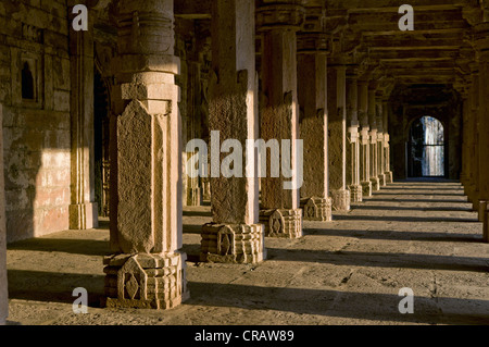 Sala Colonne, royal enclave, rovina della città di Mandu, Madhya Pradesh, India settentrionale, Asia Foto Stock