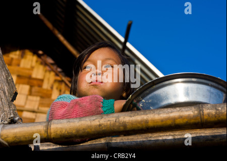 Giovane ragazza dell'Apatani gruppo etnico, Arunachal Pradesh, a nord est dell India, India, Asia Foto Stock