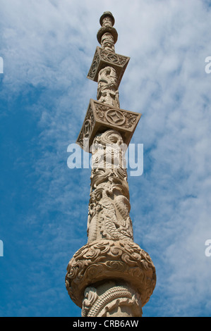 Pilastro ornati in Wutai Shan sito monastico, monte Wutai, Sito Patrimonio Mondiale dell'Unesco, Shanxi, Cina e Asia Foto Stock