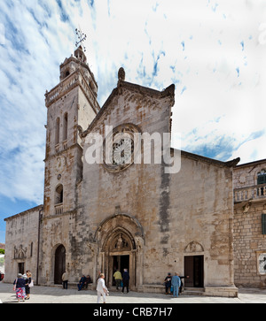 Cattedrale di Sveti Marko, la Cattedrale di San Marco, il centro storico di Curzola, Dalmazia centrale, Dalmazia, costa adriatica, Croazia Foto Stock