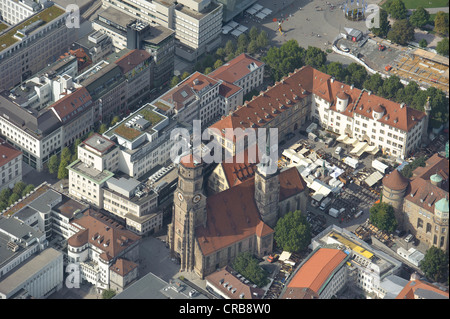 Vista aerea, centro città, Stiftskirche, Chiesa Collegiata, Schillerplatz square, Stoccarda, Baden-Wuerttemberg, Germania, Europa Foto Stock