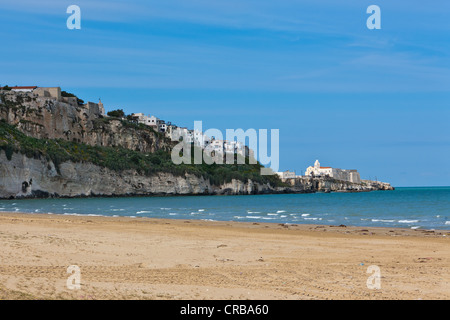 La costa di fronte alla città di Vieste, provincia di Foggia, Puglia Puglia, Gargano, Mare Adriatico, Italia, Europa Foto Stock