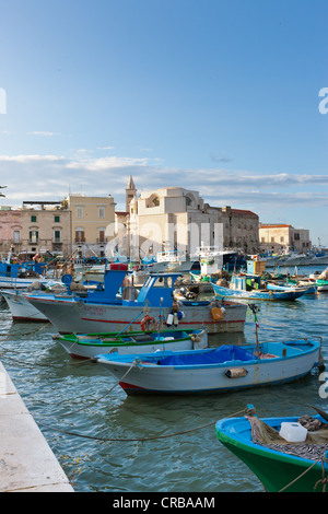 Barche nel porto di Trani, Puglia, Italia meridionale, Italia, Europa Foto Stock