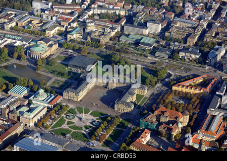 Vista aerea, Kulturmeile complessa, Neues Schloss, Castel Nuovo Ehrenhof square, Haus der Geschichte museum, music college Foto Stock