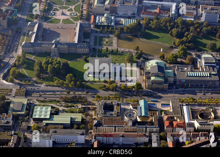 Vista aerea, Kulturmeile Stoccarda complesso con opera house, Haus der Geschichte museum, accademia di musica Foto Stock