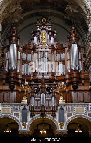 Sauer organo con 7269 tubi, interno, Cattedrale di Berlino, suprema Chiesa Parrocchiale e Collegiata di Berlino, il Museo Island Foto Stock