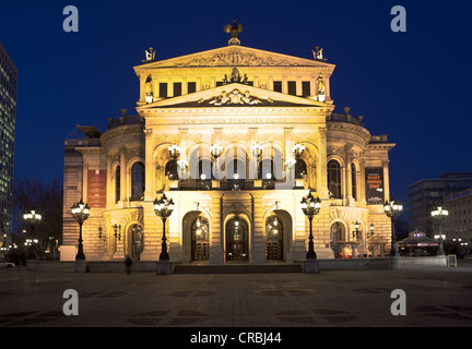 Alte Oper Frankfurt di notte, Frankfurt am Main, Hesse, Germania, Europa Foto Stock