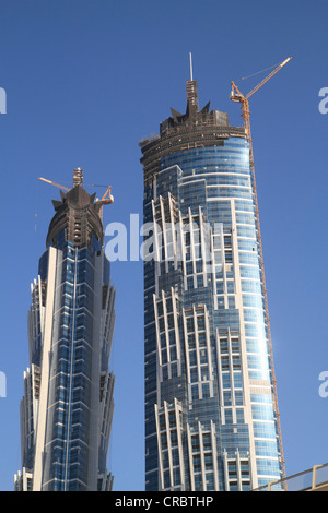 Grattacieli in costruzione, Business Bay, a Dubai, Emirati Arabi Uniti, Medio Oriente Foto Stock