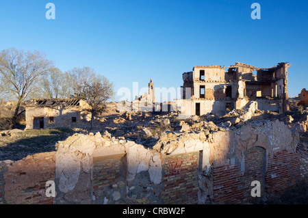 Belchite villaggio distrutto in un bombardamento durante la Guerra Civile Spagnola, Saragozza, Aragona, Spagna Foto Stock