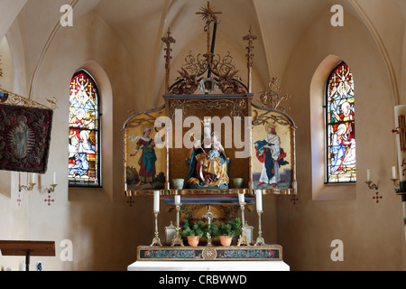 Altare in Wendelsteinkricherl, Wendelstein chiesa, Mt Wendelstein, montagne Mangfall, Alta Baviera, Baviera, Germania, Europa Foto Stock