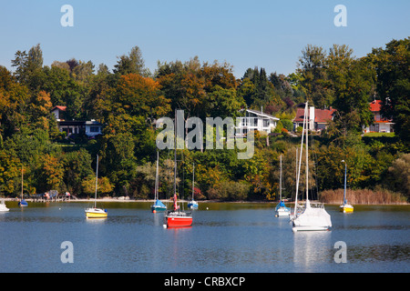 Ville a inning, Ammersee lago o lago Ammer, cinque laghi, Alta Baviera, Baviera, Germania, Europa Foto Stock