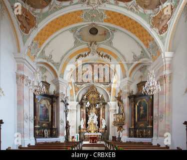 San Giuseppe chiesa con l'altare di Ignaz Guenther, Starnberg, Fuenfseenland, cinque distretto dei laghi, Alta Baviera, Baviera Foto Stock