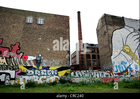 La street art e graffiti su un muro, Kreuzberg Schlesisches Tor, Berlino, Germania, Europa Foto Stock