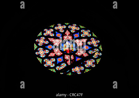 Rosette con colorate, vetro al piombo, finestra, Notre Dame du Sablon Chiesa, Zavel Kerk, il centro città di Bruxelles, Belgio, Benelux Foto Stock