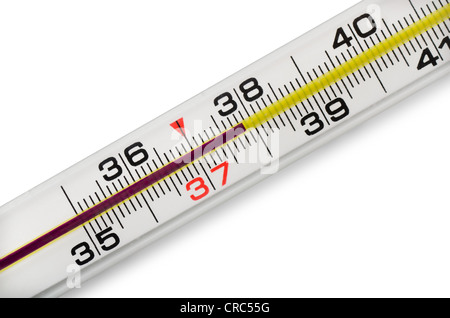 La febbre alta sul termometro a mercurio Foto Stock