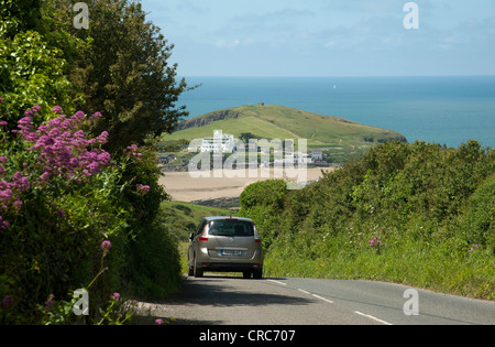 Burgh isola vista da un paese lane in Bigbury sul mare South Devon England Regno Unito Foto Stock