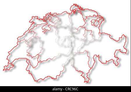 Mappa Politico di Swizerland con i diversi cantoni. Foto Stock