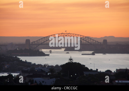 Il Ponte del Porto di Sydney e Fort Denison al tramonto Sydney New South Wales AUSTRALIA Foto Stock