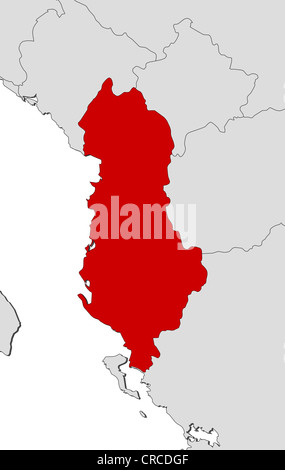 Mappa politico dell'Albania con le diverse contee. Foto Stock