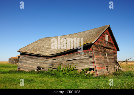 Vecchio abbandonato e fatiscente casa nella prateria, Saskatchewan, Canada Foto Stock