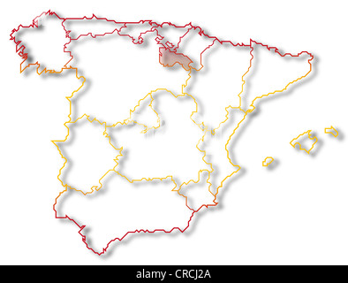 Mappa politica della Spagna con le diverse regioni dove la Rioja è evidenziata. Foto Stock