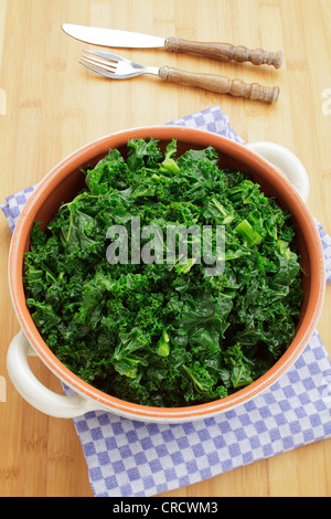 Cotto a vapore fresco verde kale Foto Stock