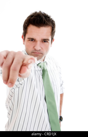 Giovane imprenditore punti un dito Foto Stock