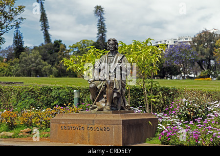 Monumento Christoph Kolumbus, Rotunda do Infante, Parque de Santa Catarina, Funchal, Madeira, Portogallo, Europa Foto Stock