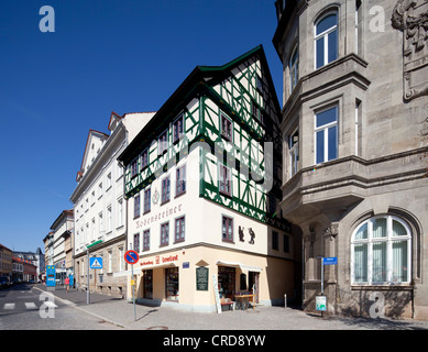 Storici edifici commerciali, Georgenstrasse, Eisenach, Turingia, Germania, Europa PublicGround Foto Stock