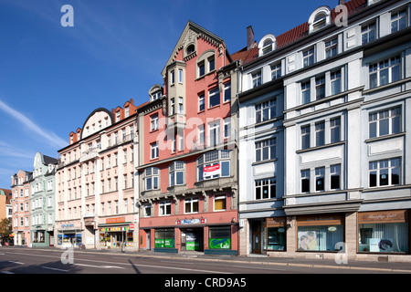 Storici edifici commerciali, Bahnhofstrasse, Eisenach, Turingia, Germania, Europa PublicGround Foto Stock